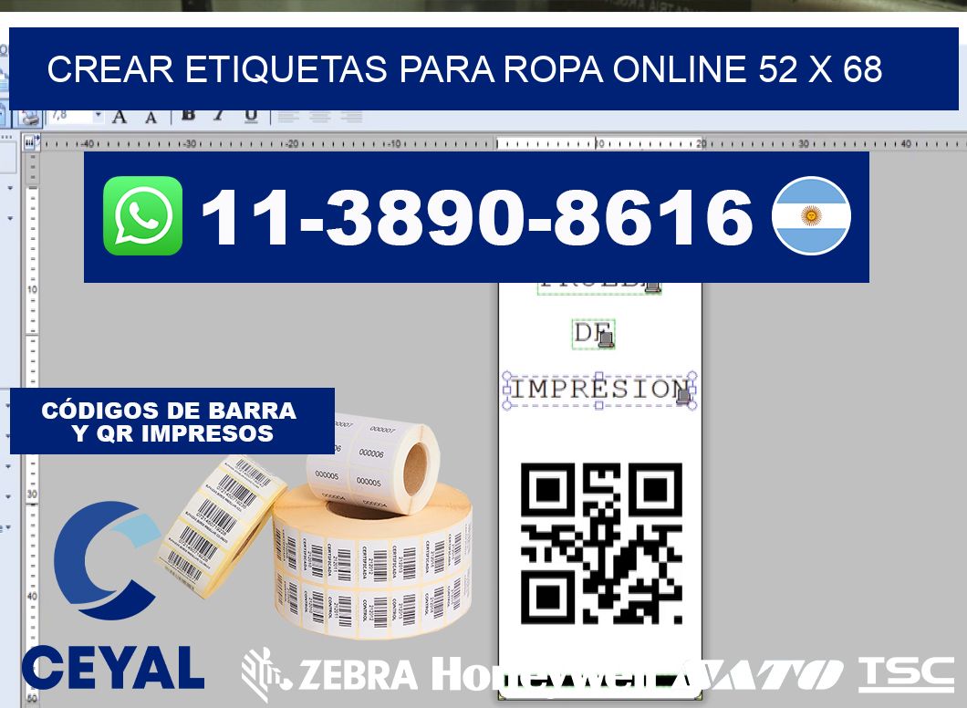 Crear etiquetas para ropa online 52 x 68