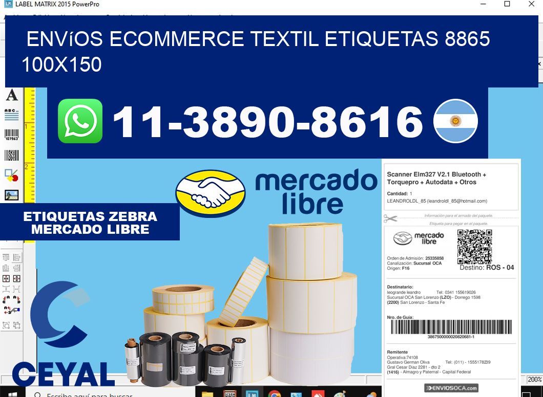 Envíos Ecommerce textil etiquetas 8865 100x150