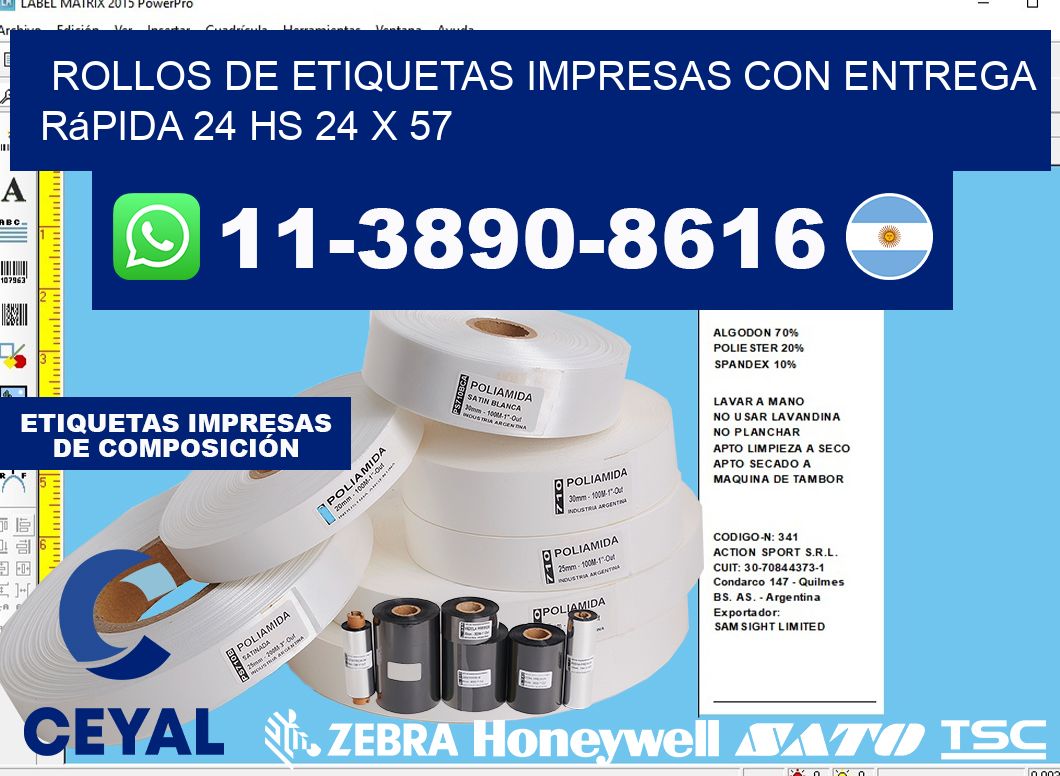 rollos de etiquetas impresas con entrega rápida 24 hs 24 x 57