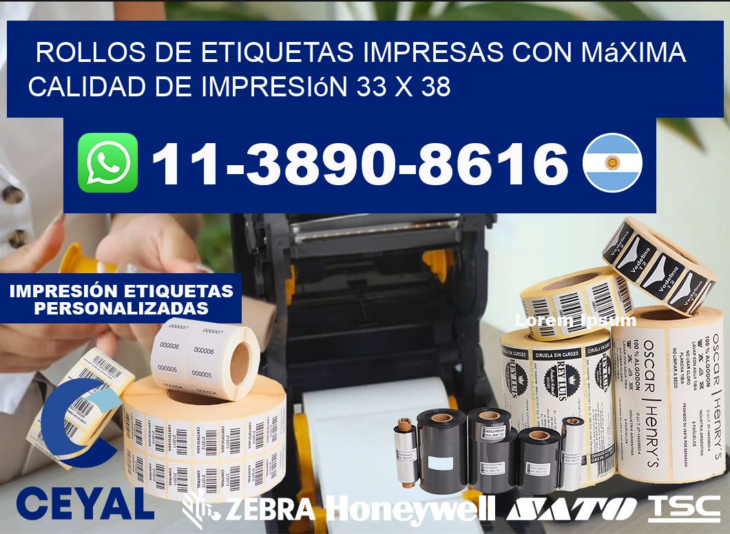 rollos de etiquetas impresas con máxima calidad de impresión 33 x 38