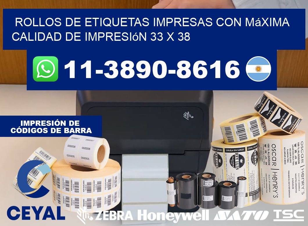 rollos de etiquetas impresas con máxima calidad de impresión 33 x 38