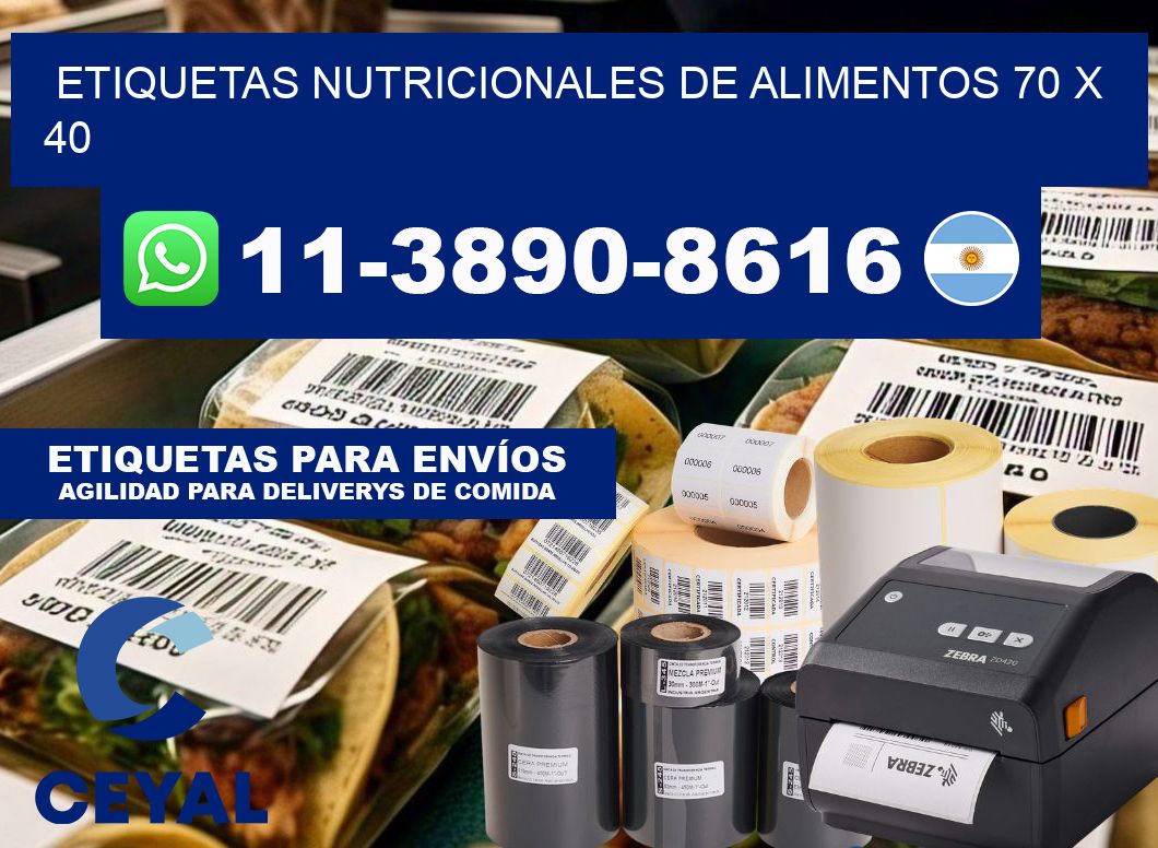 Etiquetas nutricionales de alimentos 70 x 40