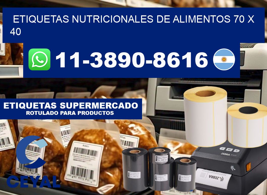 Etiquetas nutricionales de alimentos 70 x 40