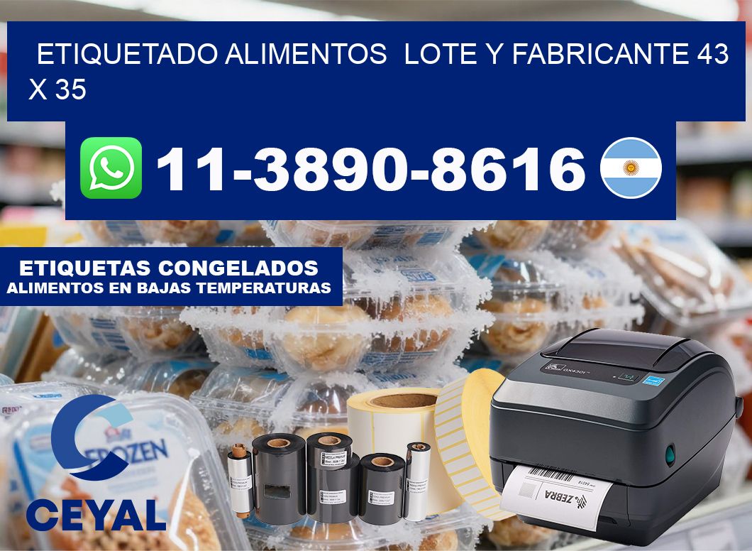 etiquetado alimentos  Lote y fabricante 43 x 35