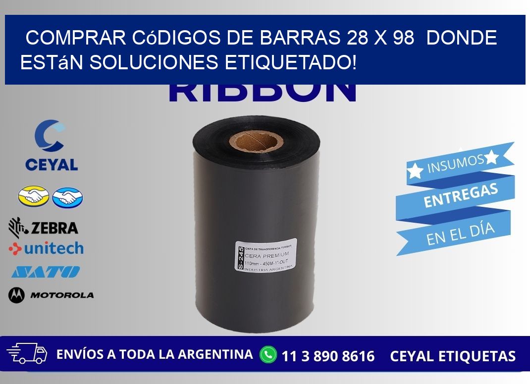 Comprar códigos de barras 28 x 98  donde están soluciones etiquetado!