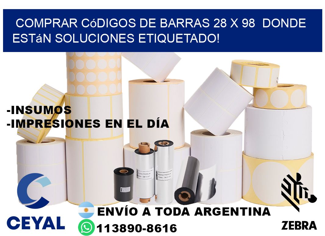 Comprar códigos de barras 28 x 98  donde están soluciones etiquetado!