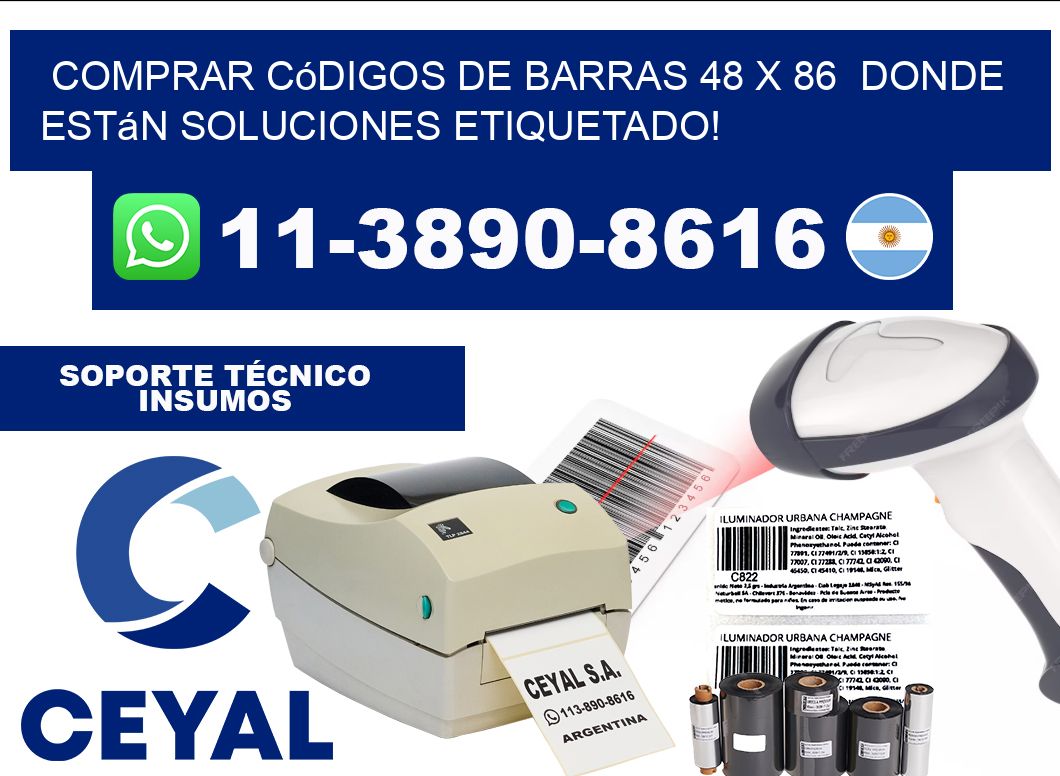 Comprar códigos de barras 48 x 86  donde están soluciones etiquetado!