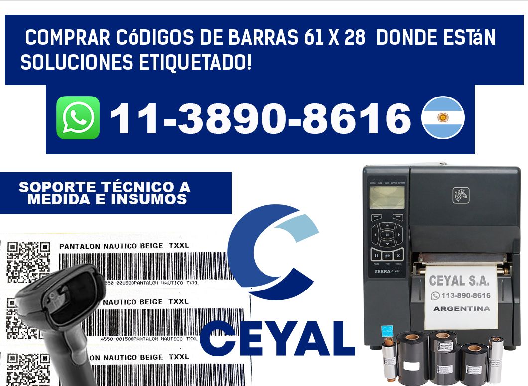 Comprar códigos de barras 61 x 28  donde están soluciones etiquetado!