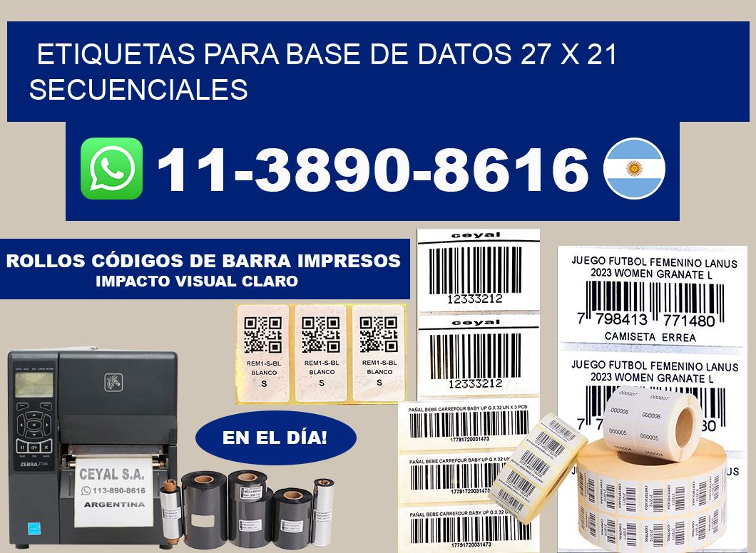 etiquetas para base de datos 27 x 21 secuenciales