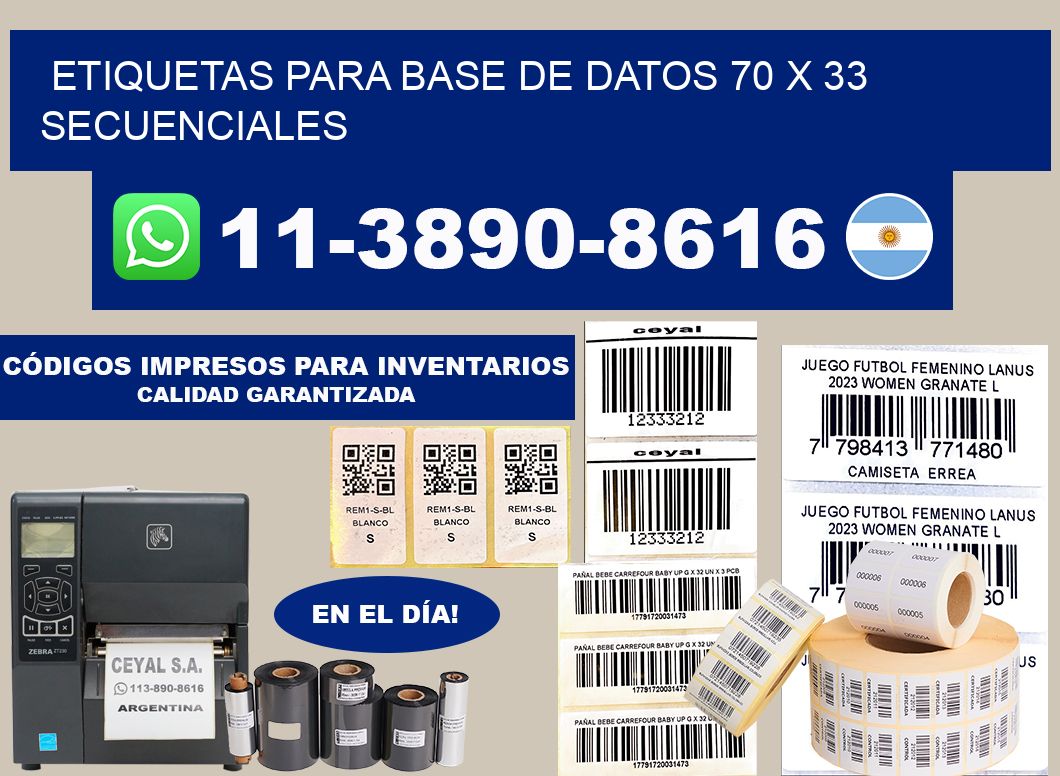 etiquetas para base de datos 70 x 33 secuenciales