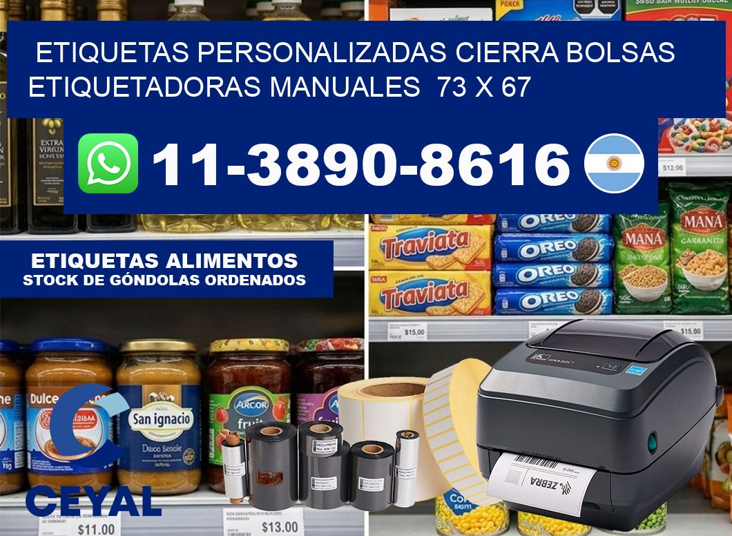 etiquetas personalizadas cierra bolsas  Etiquetadoras Manuales  73 x 67
