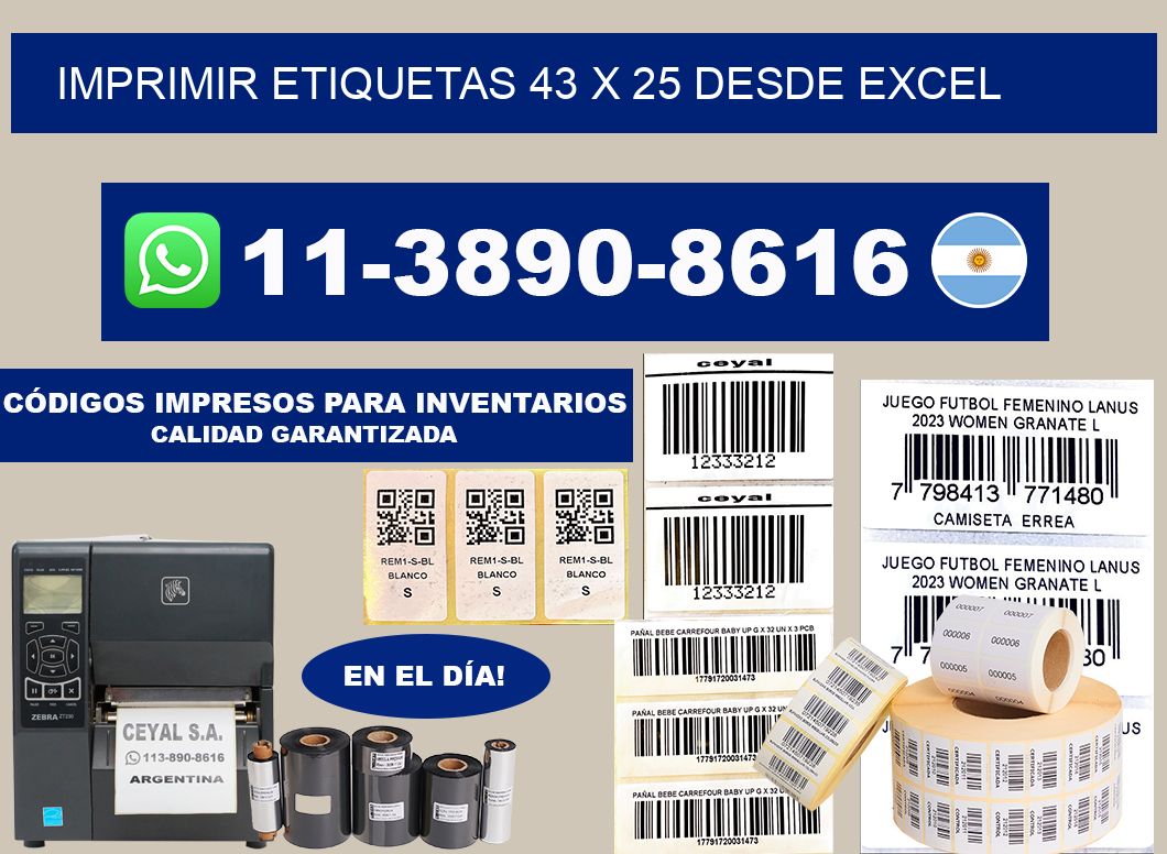 imprimir etiquetas 43 x 25 desde excel
