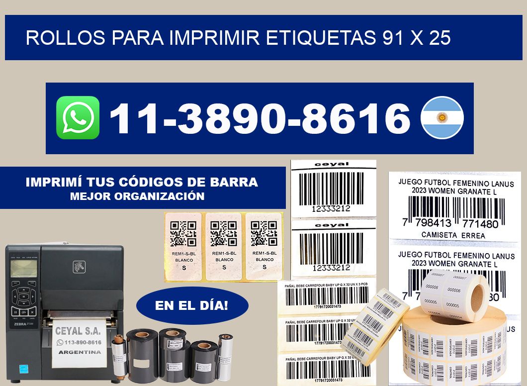 rollos para imprimir etiquetas 91 x 25
