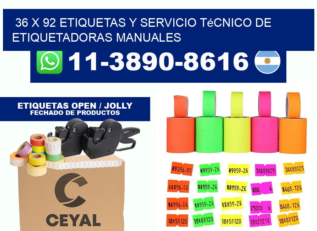 36 x 92 etiquetas y servicio técnico de etiquetadoras manuales