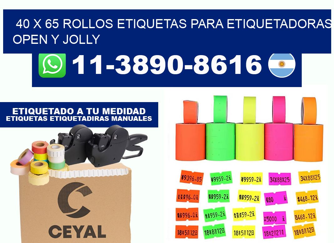 40 x 65 Rollos etiquetas para etiquetadoras open y jolly
