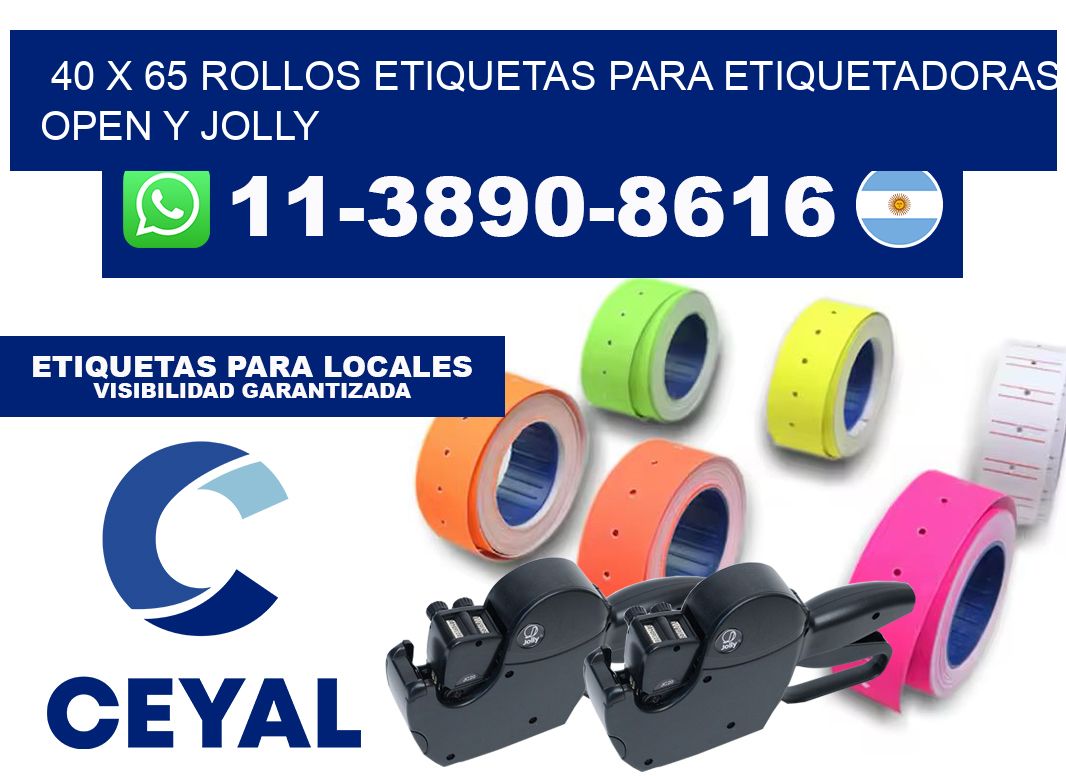 40 x 65 Rollos etiquetas para etiquetadoras open y jolly