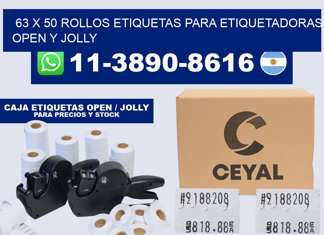 63 x 50 Rollos etiquetas para etiquetadoras open y jolly