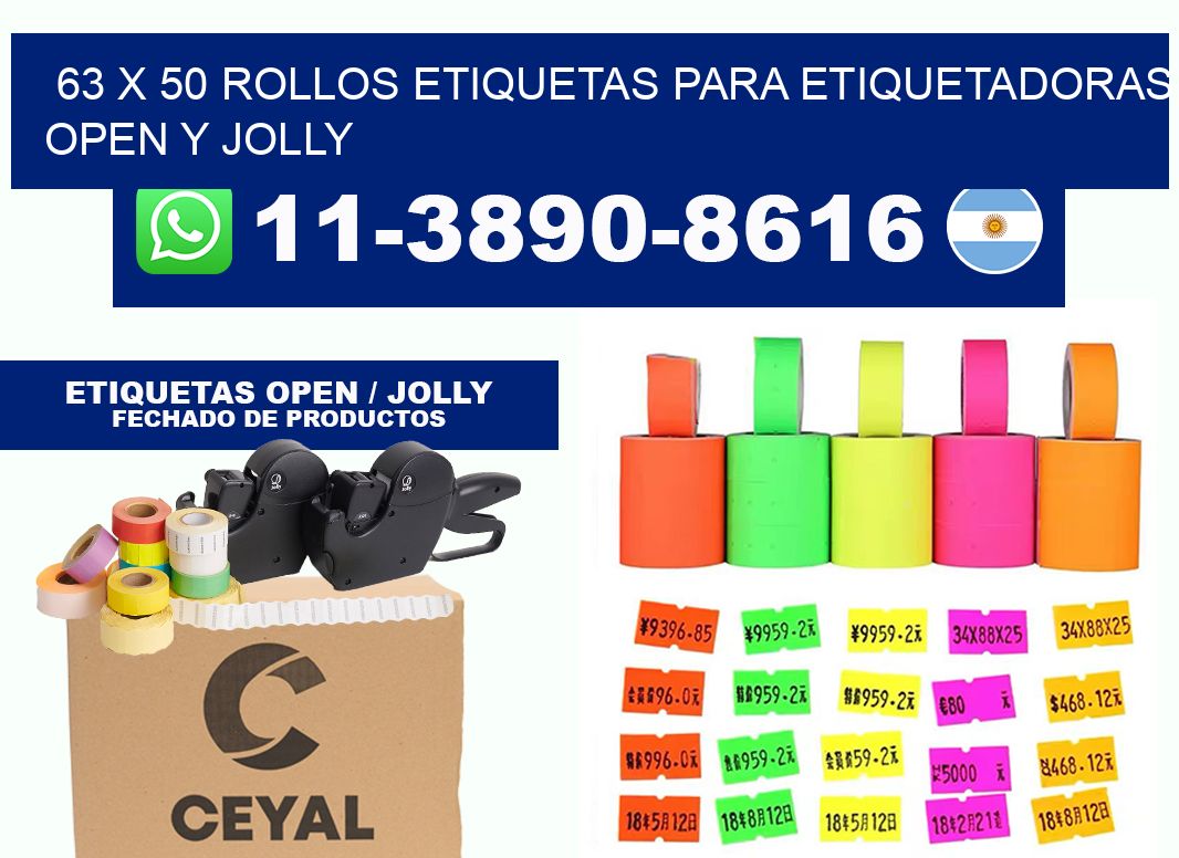63 x 50 Rollos etiquetas para etiquetadoras open y jolly