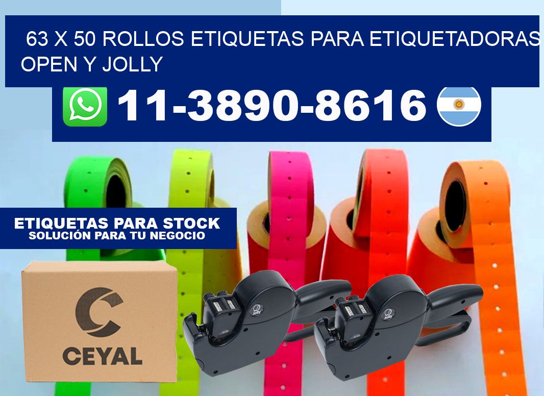 63 x 50 Rollos etiquetas para etiquetadoras open y jolly