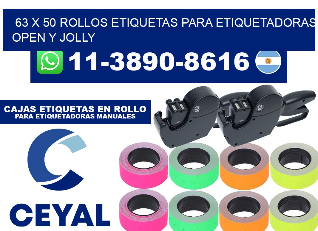 63 x 50 Rollos etiquetas para etiquetadoras open y jolly