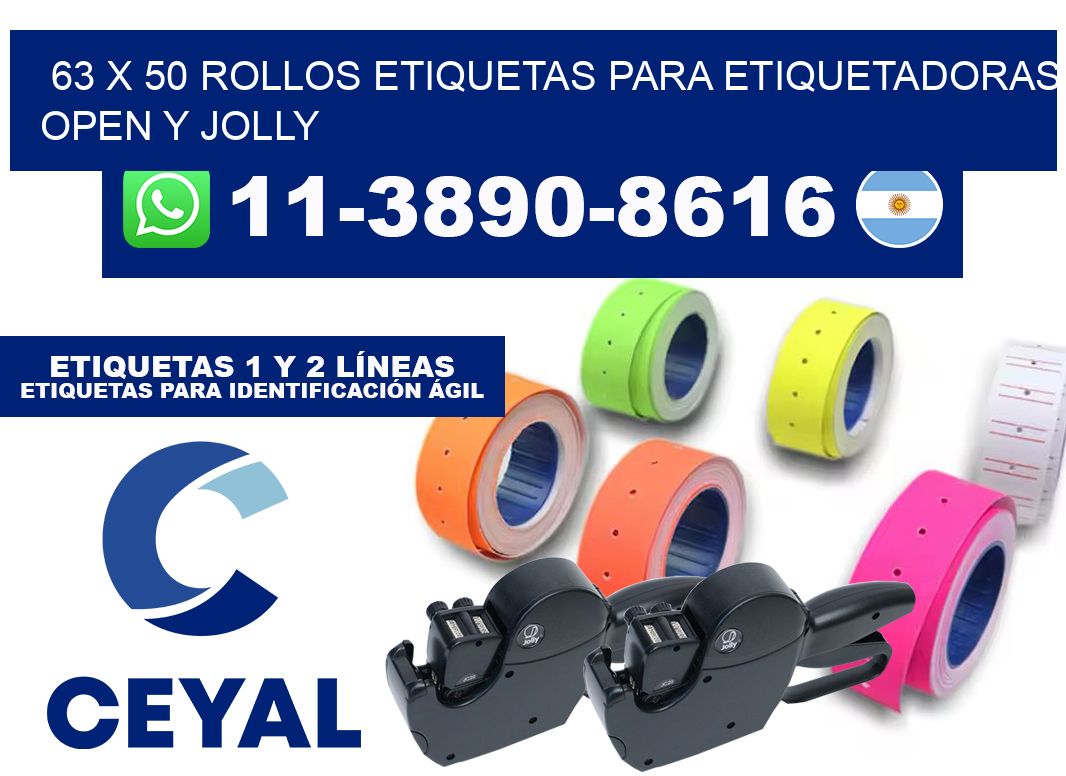 63 x 50 Rollos etiquetas para etiquetadoras open y jolly