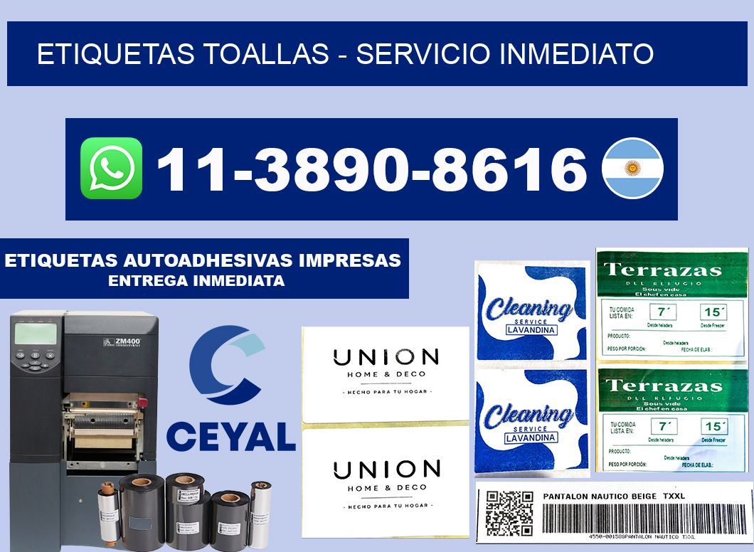 Etiquetas Toallas - Servicio inmediato